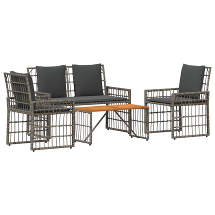Utemöbelset 4 st Svart och Mörkgrå Stål och poly rattan