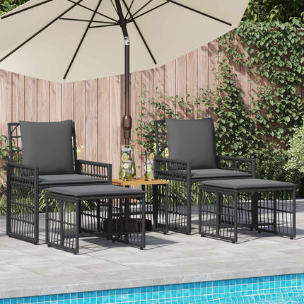 Utemöbelset 5 pcs Svart och Mörkgrå Stål och poly rattan
