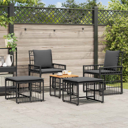 Utemöbelset 5 st Svart och Mörkgrå Stål och poly rattan