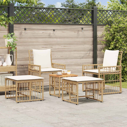 Utemöbelset 5 pcs Naturlig och Creamvit Stål och poly rattan