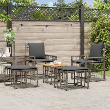 Utemöbelset 5 pcs Svart och Mörkgrå Stål och poly rattan