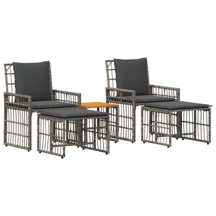 Utemöbelset 5 pcs Svart och Mörkgrå Stål och poly rattan