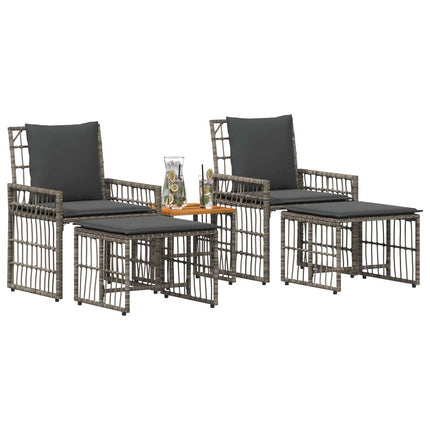 Utemöbelset 5 pcs Svart och Mörkgrå Stål och poly rattan