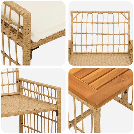 Utemöbelset 3 pcs Naturlig och Creamvit Stål och poly rattan
