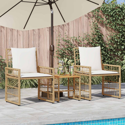 Utemöbelset 3 pcs Naturlig och Creamvit Stål och poly rattan
