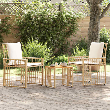 Utemöbelset 3 pcs Naturlig och Creamvit Stål och poly rattan