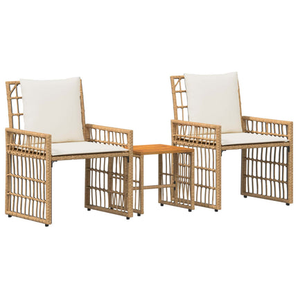 Utemöbelset 3 pcs Naturlig och Creamvit Stål och poly rattan