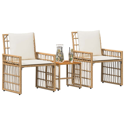 Utemöbelset 3 st Naturlig och Creamvit Stål och poly rattan