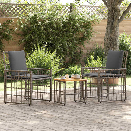 Utemöbelset 3 pcs Svart och Mörkgrå Stål och poly rattan