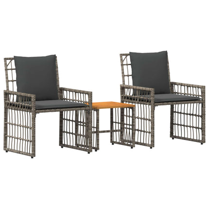 Utemöbelset 3 pcs Svart och Mörkgrå Stål och poly rattan