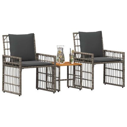 Utemöbelset 3 pcs Svart och Mörkgrå Stål och poly rattan