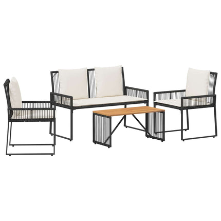 Utemöbelset med kudde 4 pcs Svart och krämvit konstrotting