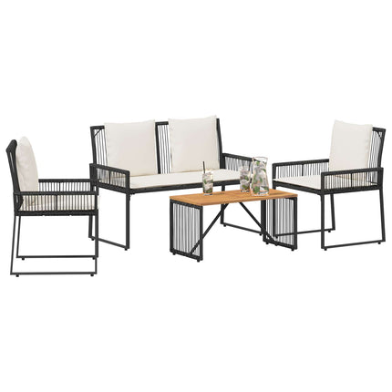 Utemöbelset med kudde 4 pcs Svart och krämvit konstrotting