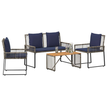 Utemöbelset med kudde 9 pcs Grå och Marinblå konstrotting