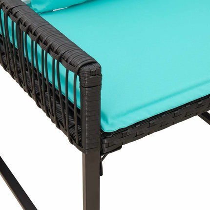Utemöbelset med kudde 9 pcs Svart och turkos konstrotting