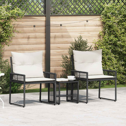 Utemöbelset med kudde 7 pcs Svart och krämvit konstrotting