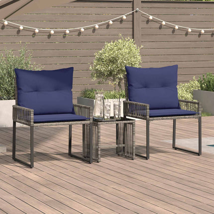 Utemöbelset med kudde 7 pcs Grå och Marinblå konstrotting