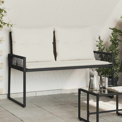 Utomhusbänk med kudde 4 pcs Svart och krämvit konstrotting