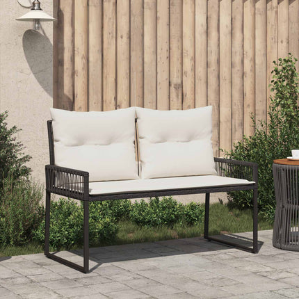Utomhusbänk med kudde 4 pcs Svart och krämvit konstrotting