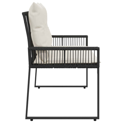 Utomhusbänk med kudde 4 pcs Svart och krämvit konstrotting
