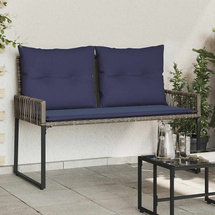 Utomhusbänk med kudde 4 pcs Grå och Marinblå konstrotting