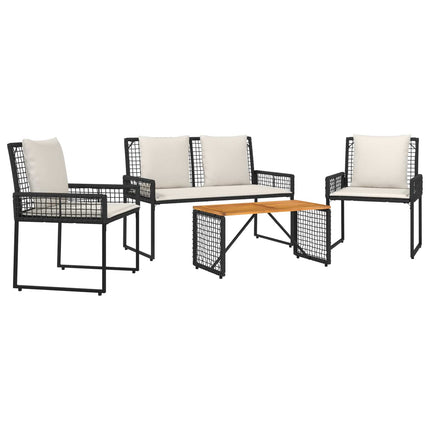 Utemöbelset med kudde 4 pcs Svart och krämvit
