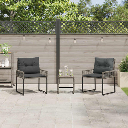 Utemöbelset 3 pcs Grå PE Rattan och tyg och massivt akaciaträ