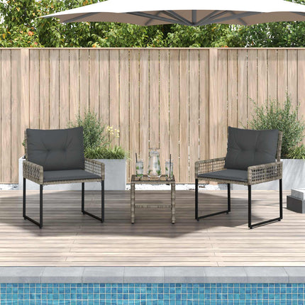 Utemöbelset 3 pcs Grå PE Rattan och tyg och massivt akaciaträ
