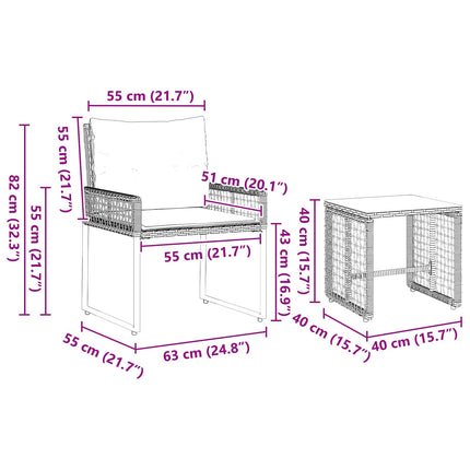 Utemöbelset med kudde 3 pcs Svart och turkos