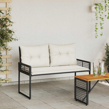 Utomhusbänk med kudde Svart och krämvit 118 x 55 x 82 cm