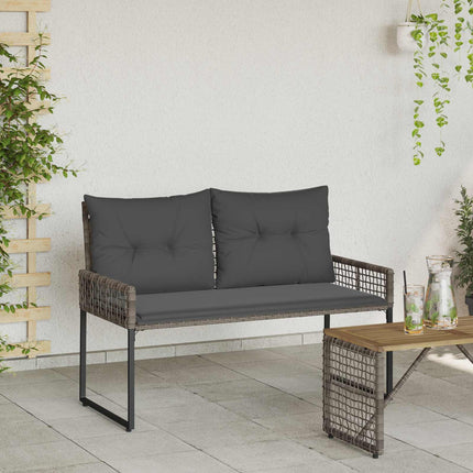 Utomhusbänk med kudde Grå 118 x 55 x 82 cm PE Rattan och Tyg