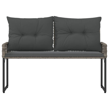 Utomhusbänk med kudde Grå 118 x 55 x 82 cm PE Rattan och Tyg