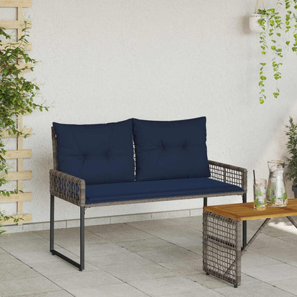 Utomhusbänk Grå och Marin 118 x 55 x 82 cm PE Rattan och Tyg