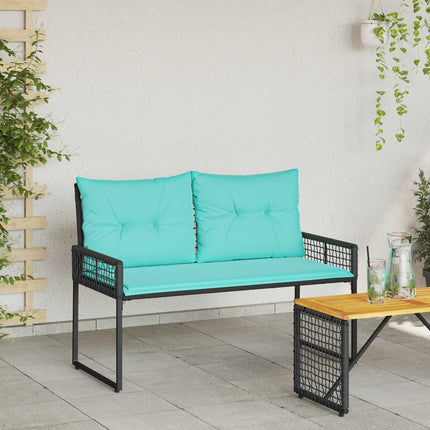 Utomhusbänk Svart och turkos 118 x 55 x 82 cm PE Rattan och Tyg