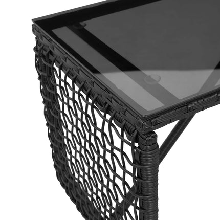 Utomhusbord Svart 80 x 40 x 40 cm PE Rattan och Glas