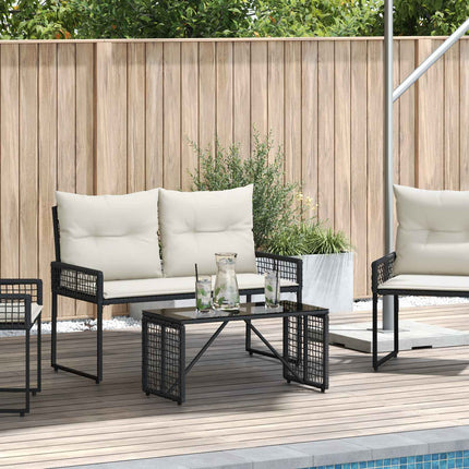 Utomhusbord Svart 80 x 40 x 40 cm PE Rattan och Glas