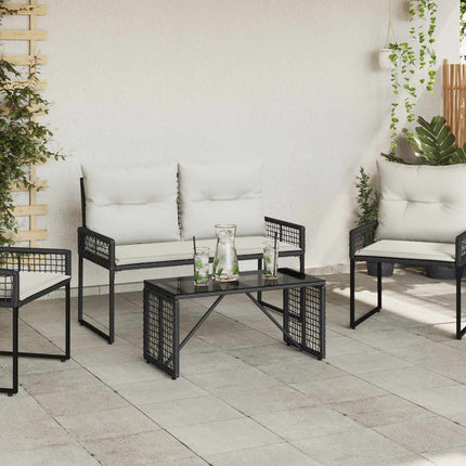 Utomhusbord Svart 80 x 40 x 40 cm PE Rattan och Glas