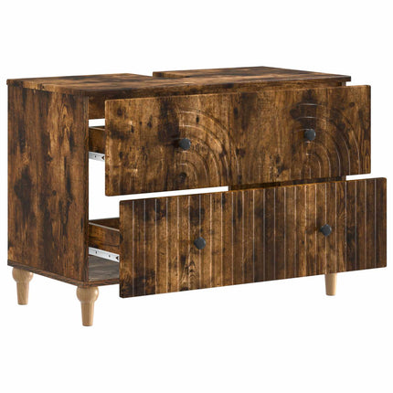 Badrumsskåp med handfat ALKMAAR Rökt ek 82 x 41 x 59 cm