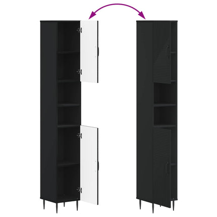 Badrumsskåp med Öppen Hylla HAARLEM Svart 30 x 31 x 190 cm