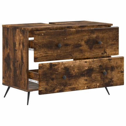 Badrumsskåp med handfat BREDA Rökt ek 82 x 41 x 59 cm