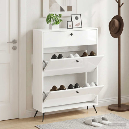 Skoskåp BREDA 78 x 24 x 103 cm Konstruerat trä Vit högglans