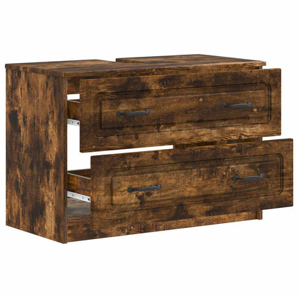 Badrumsskåp med handfat UTRECHT Rökt ek 82 x 41 x 56 cm
