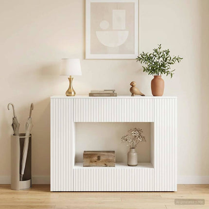 Konsolbord Randig Högblank Vit 101 x 29 x 74 cm Konstruerat trä