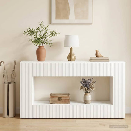 Konsolbord Randig Högblank Vit 155 x 29 x 74 cm Konstruerat trä