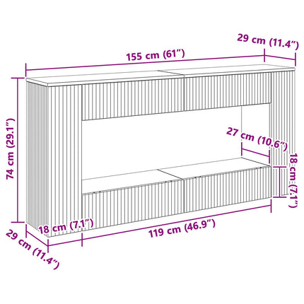 Konsolbord Randig Gammalt trä 155 x 29 x 74 cm Konstruerat trä