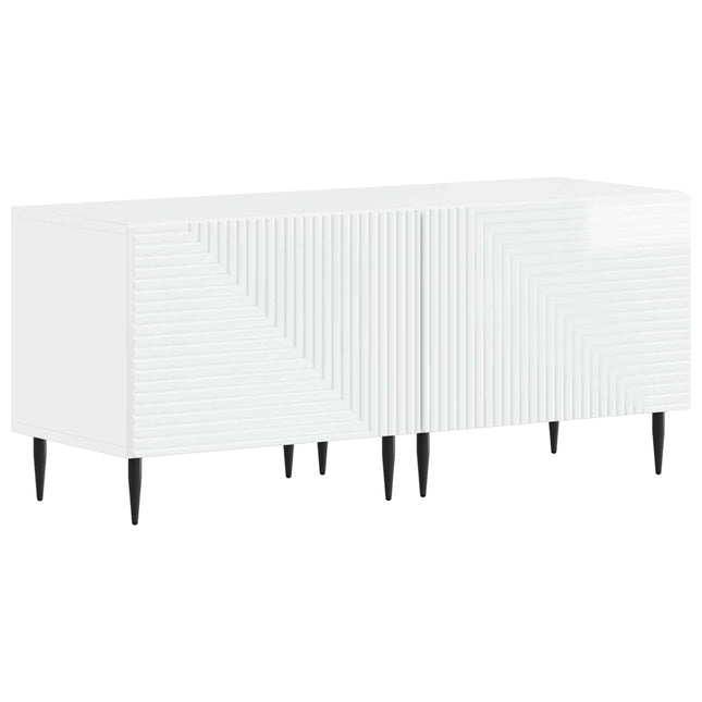 3-delad LED TV-bänk Vit högglans Konstruerat trä