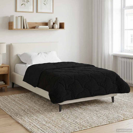 Full Års-Duvet Svart 135 x 220 cm Mikrofiber och Teddyfleece