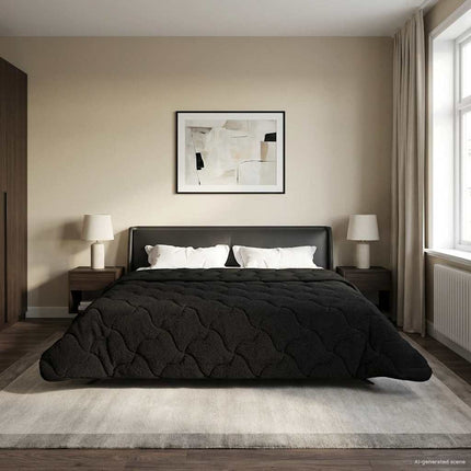 Full Års-Duvet Svart 220 x 260 cm Mikrofiber och Teddyfleece