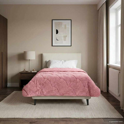 Full Års-Duvet Rosa 140 x 220 cm Mikrofiber och Teddyfleece