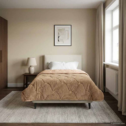 Full Års-Duvet Taupe 135 x 220 cm Mikrofiber och Teddyfleece